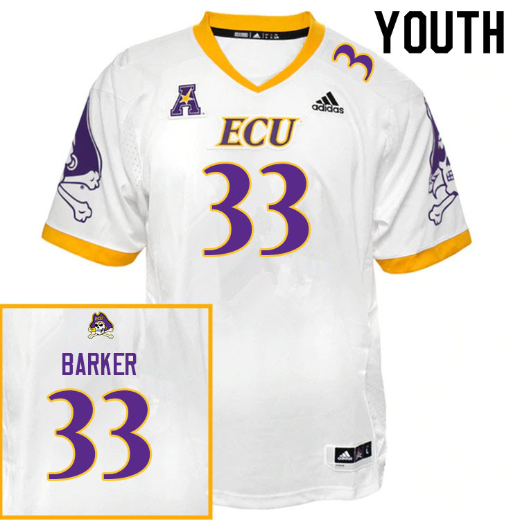 Youth #33 Zakye Barker ECU Pirates College Football Jerseys Sale-White - Click Image to Close